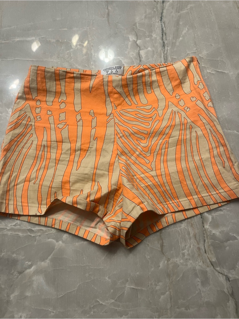 High-Rise Orange & Cream Zebra-Print Shorts